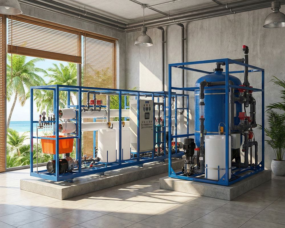 6 T/Hr 海水淡化 RO 系統，滿足度假村穩定供水需求 。