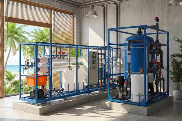 6 T/Hr 海水淡化 RO 系統，滿足度假村穩定供水需求 。